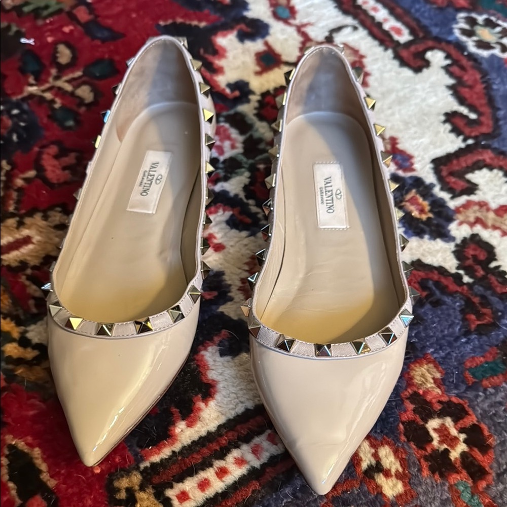 Valentino Cream Studded Flats with Pointed Toe